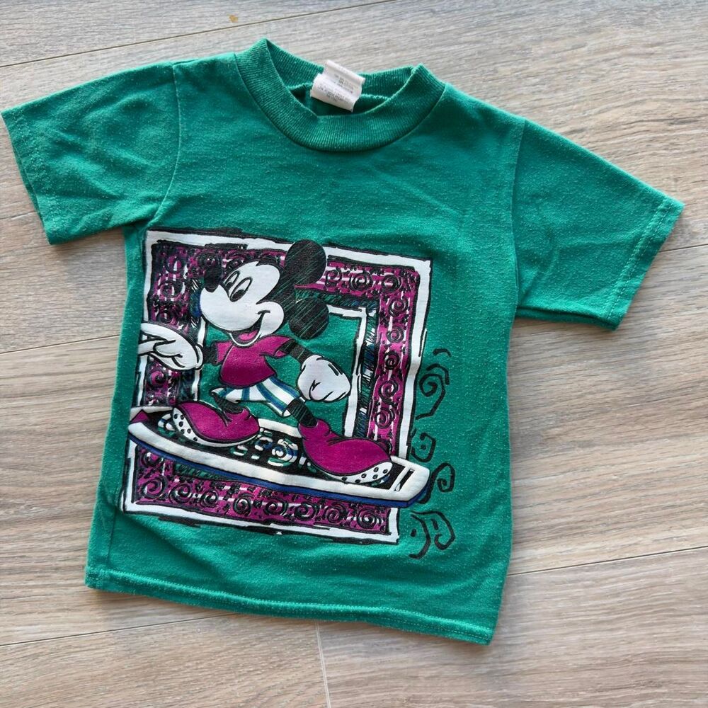 Disney Green & Purple Mickey Mouse T-shirt Child 2T VTG 90's Single Stitch Grail